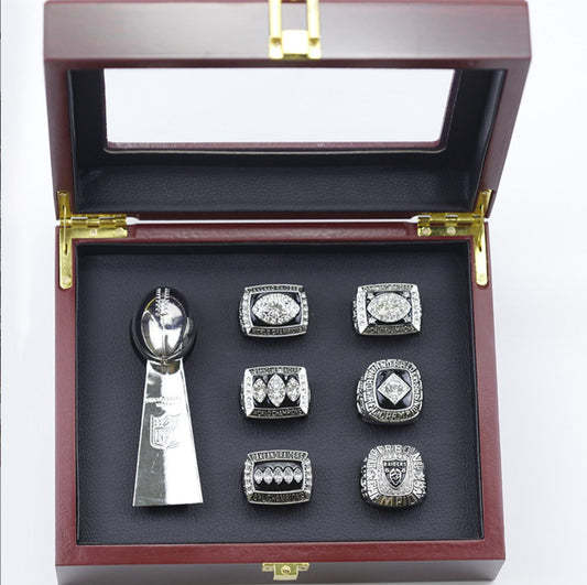 Oakland Raiders 6 rings with trophy Boxed Package Set For Fans Collection Gift