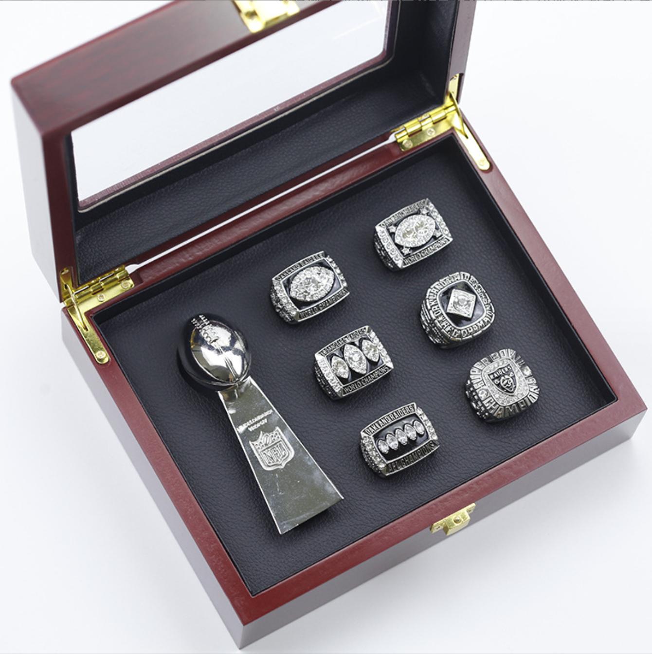 Oakland Raiders 6 rings with trophy Boxed Package Set For Fans Collection Gift