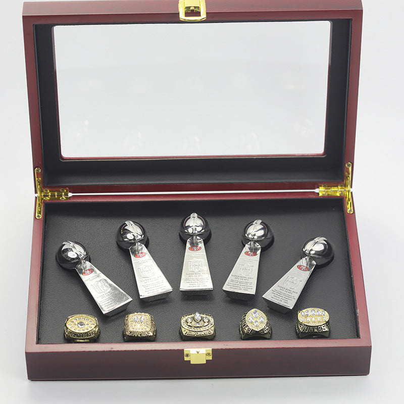 5pcs SF 49ers Super Bowl Rings With Trophies Set