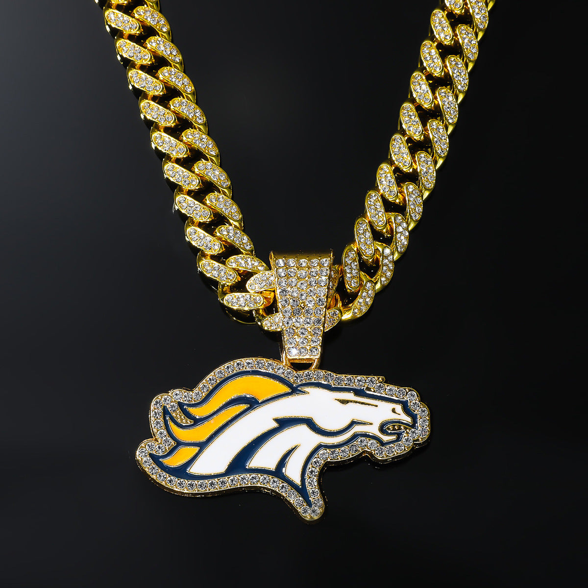 Hip hop jewelry iced out cz pave cuban chain Denver Broncos Pendant Necklace