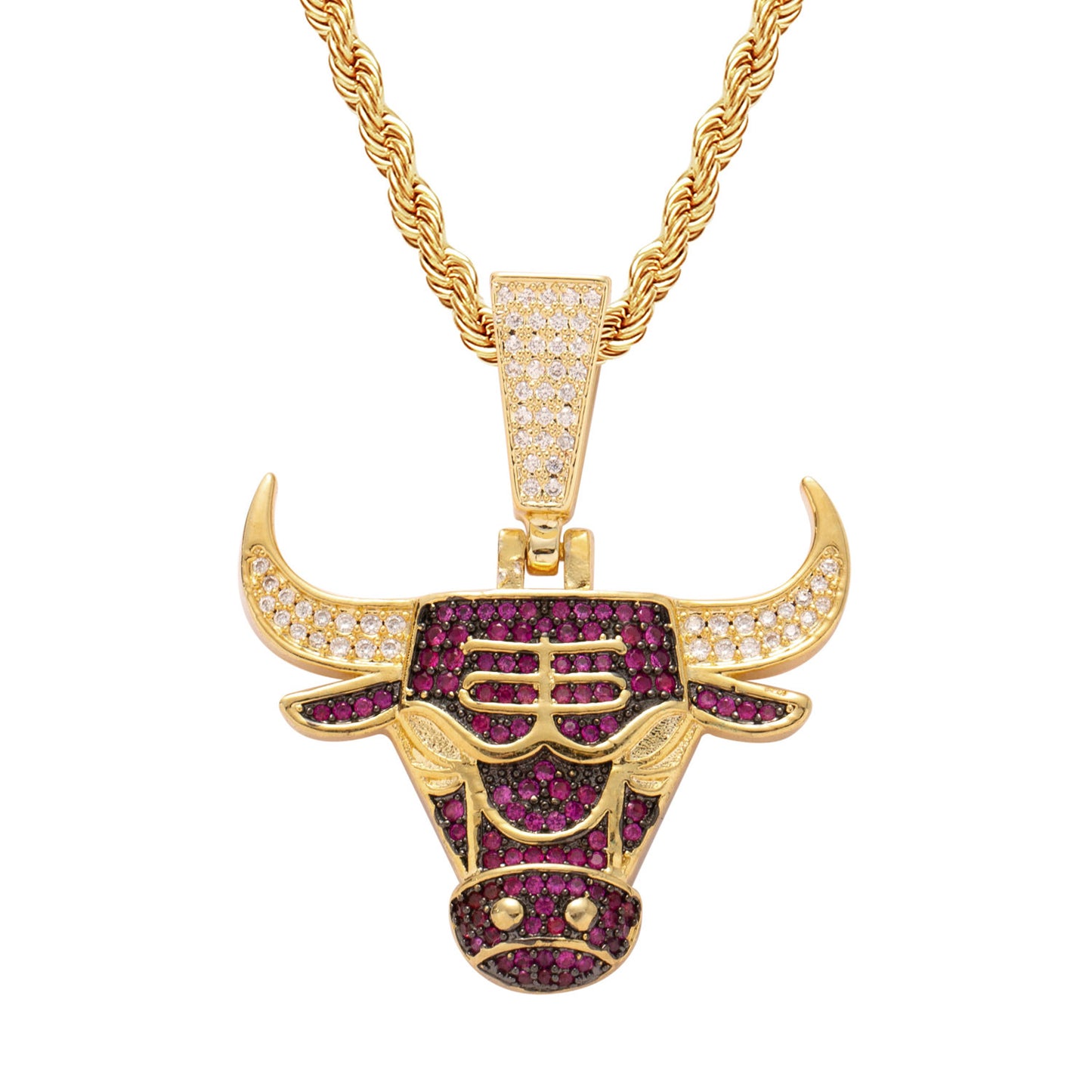 Chicago Bulls Pendant Iced Out CZ Micro Pave Hip hop necklace for fans