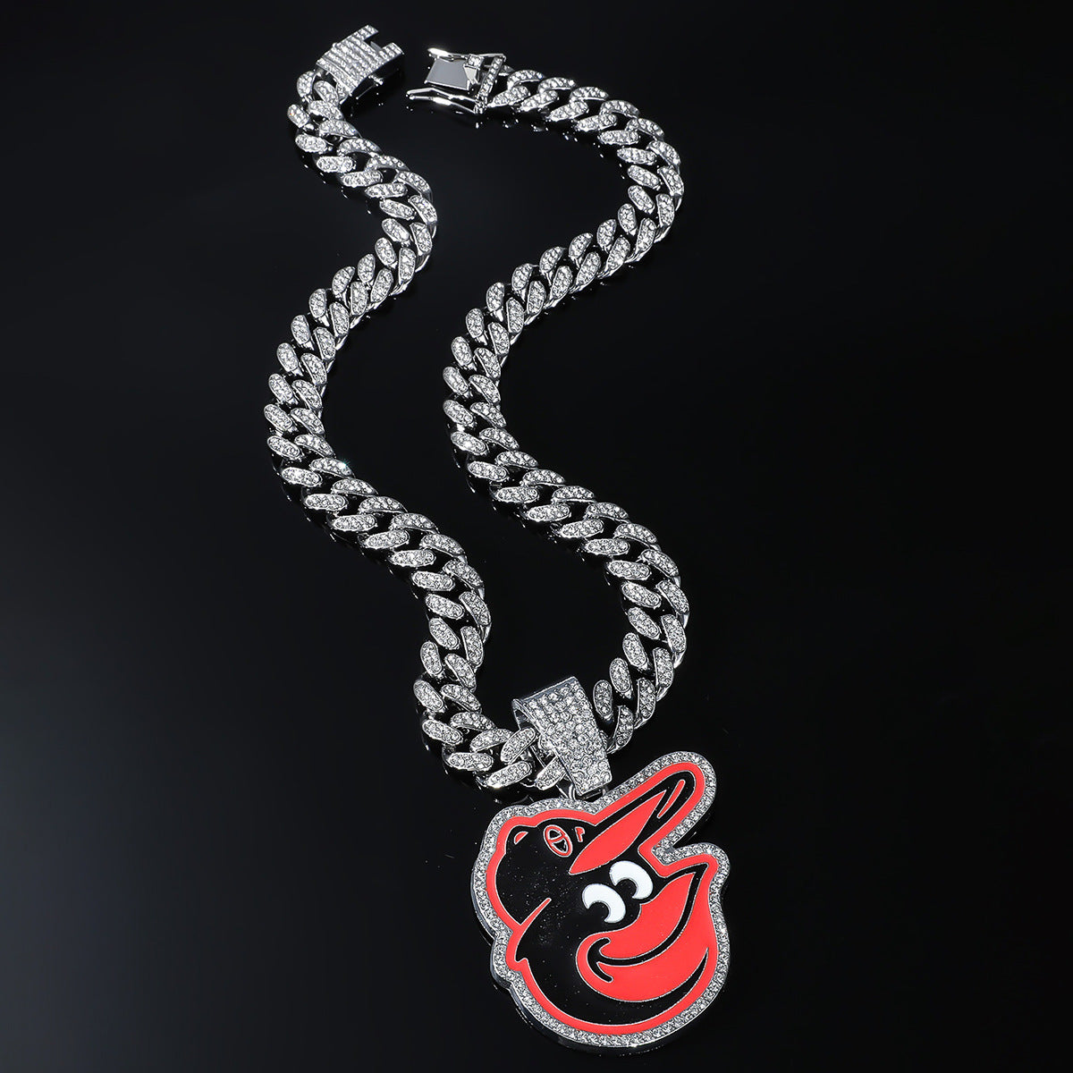 Baltimore Orioles Pendant Hiphop Punk CZ Cuban Chain Necklace Jewelry