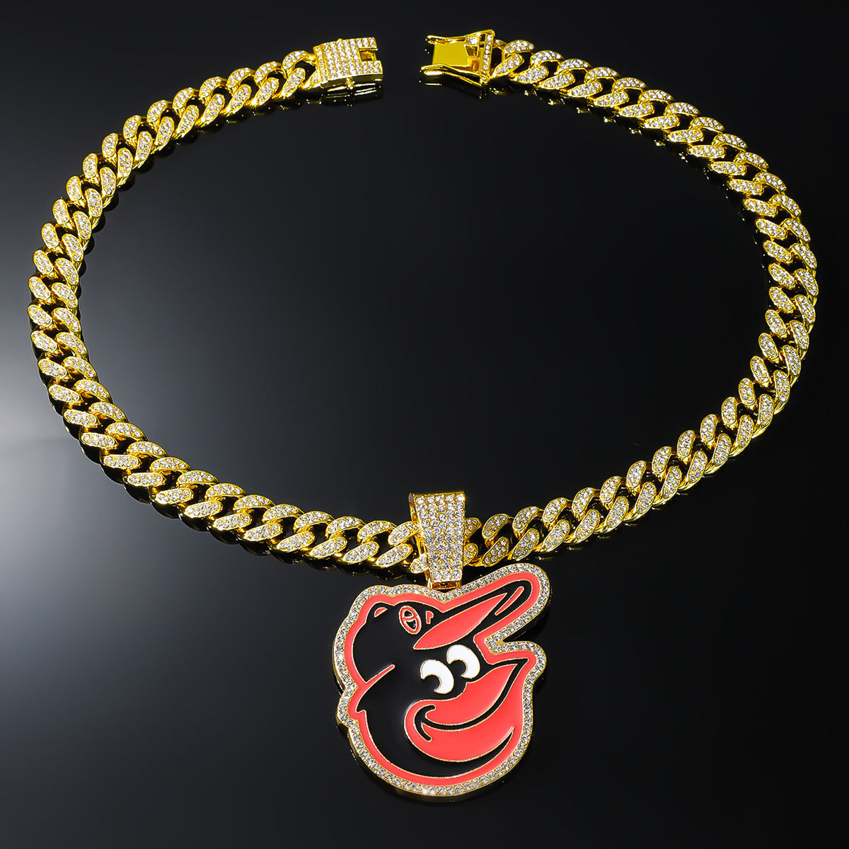 Baltimore Orioles Pendant Hiphop Punk CZ Cuban Chain Necklace Jewelry