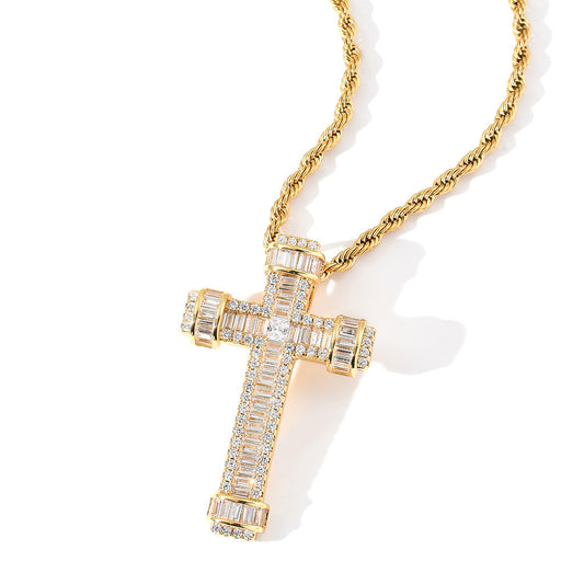 Mens iced out bling cubic zirconia cz cross pendant necklace hip hop jewelry