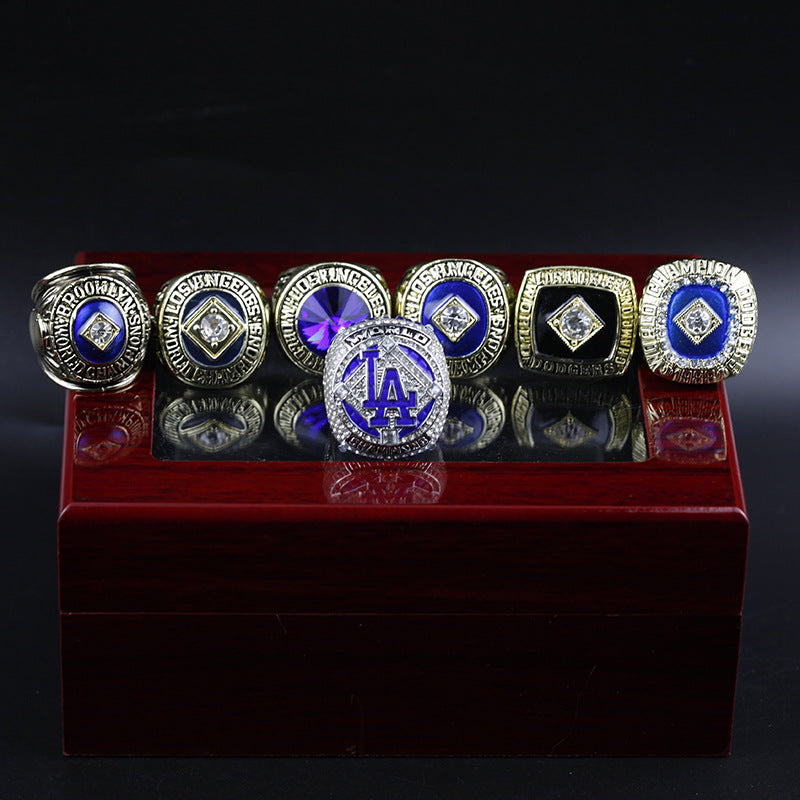 7pcs LA Dodgers Baseball World Series Championship Rings With Box Set