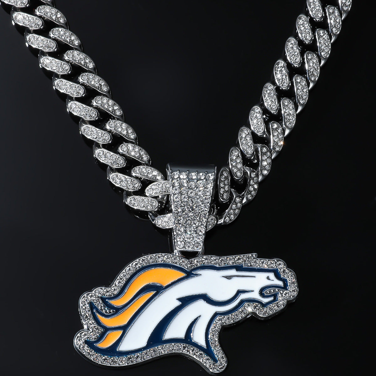 Hip hop jewelry iced out cz pave cuban chain Denver Broncos Pendant Necklace