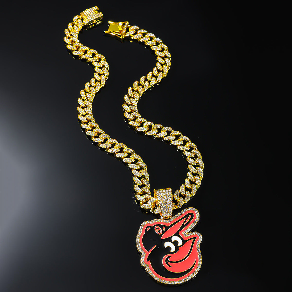 Baltimore Orioles Pendant Hiphop Punk CZ Cuban Chain Necklace Jewelry