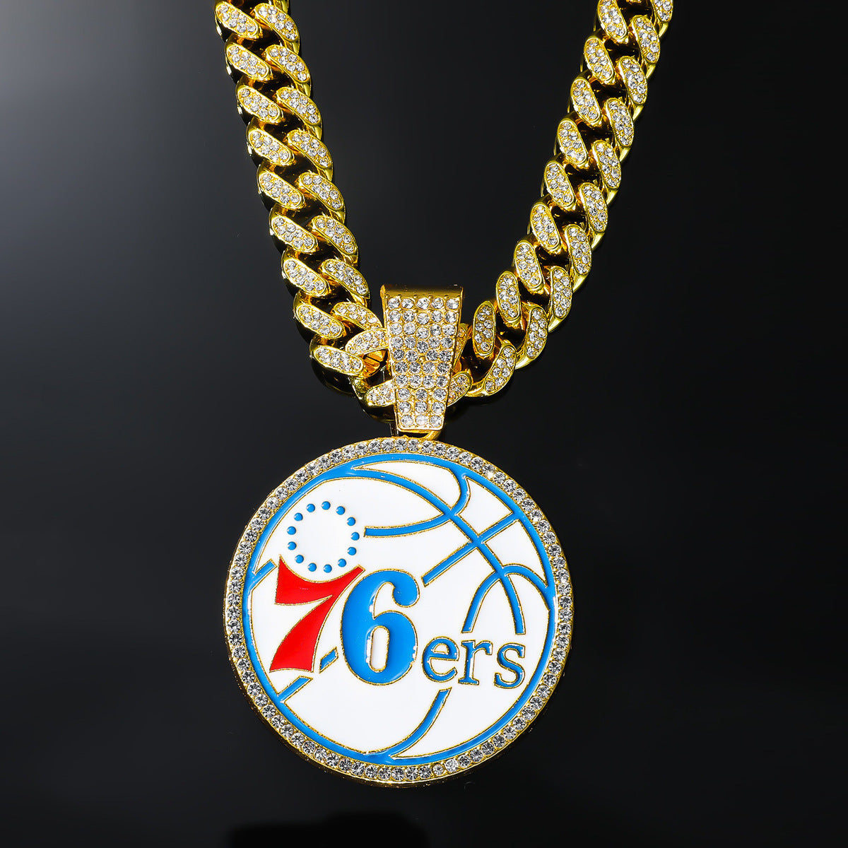 Philadelphia 76ers Pendant Iced Out CZ Cuban Chain Hiphop Necklace jewelry