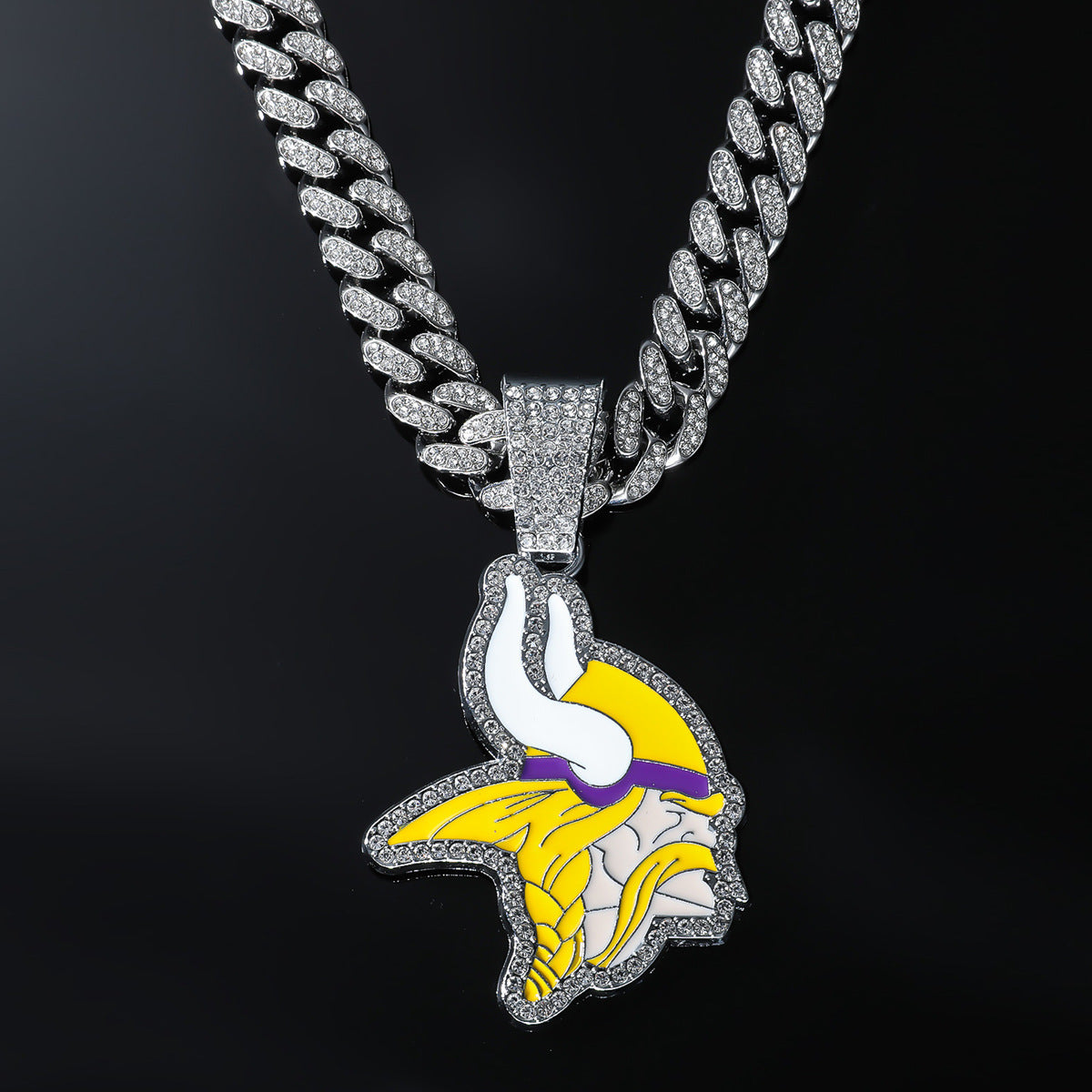 Minnesota Vikings Pendant Hiphop Punk CZ Pave Cuban Link Chain Necklace For Men