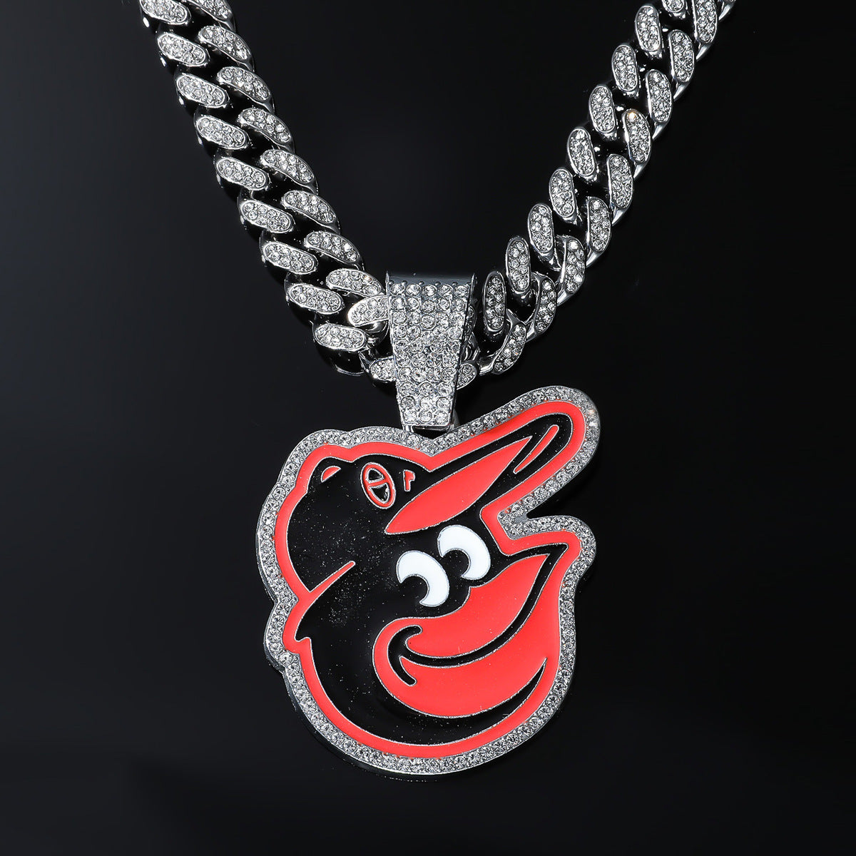 Baltimore Orioles Pendant Hiphop Punk CZ Cuban Chain Necklace Jewelry