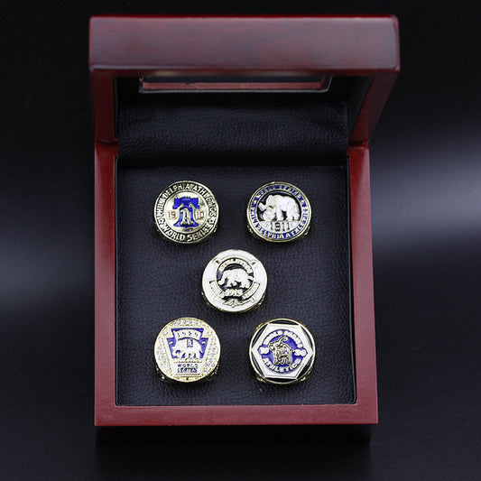 1910 1911 1913 1929 1930 Philadelphia A's Baseball World Championship Rings With Brown Wooden Display Box Set