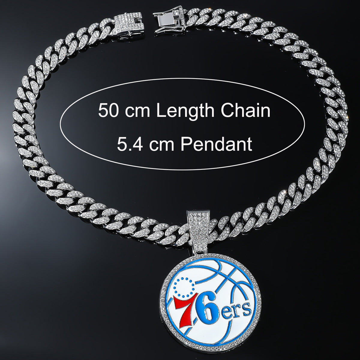 Philadelphia 76ers Pendant Iced Out CZ Cuban Chain Hiphop Necklace jewelry