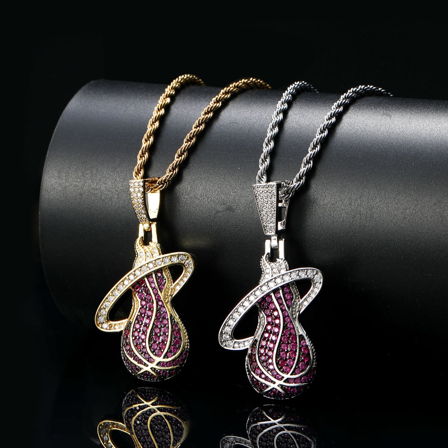 Iced out cz pave Miami Heats hip hop sports jewelry necklace for men