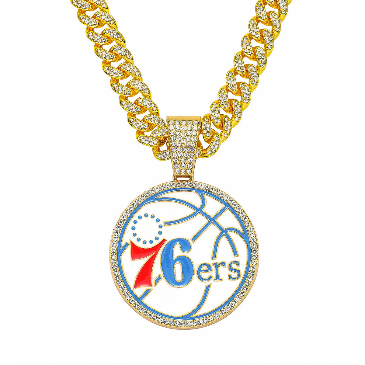 Philadelphia 76ers Pendant Iced Out CZ Cuban Chain Hiphop Necklace jewelry