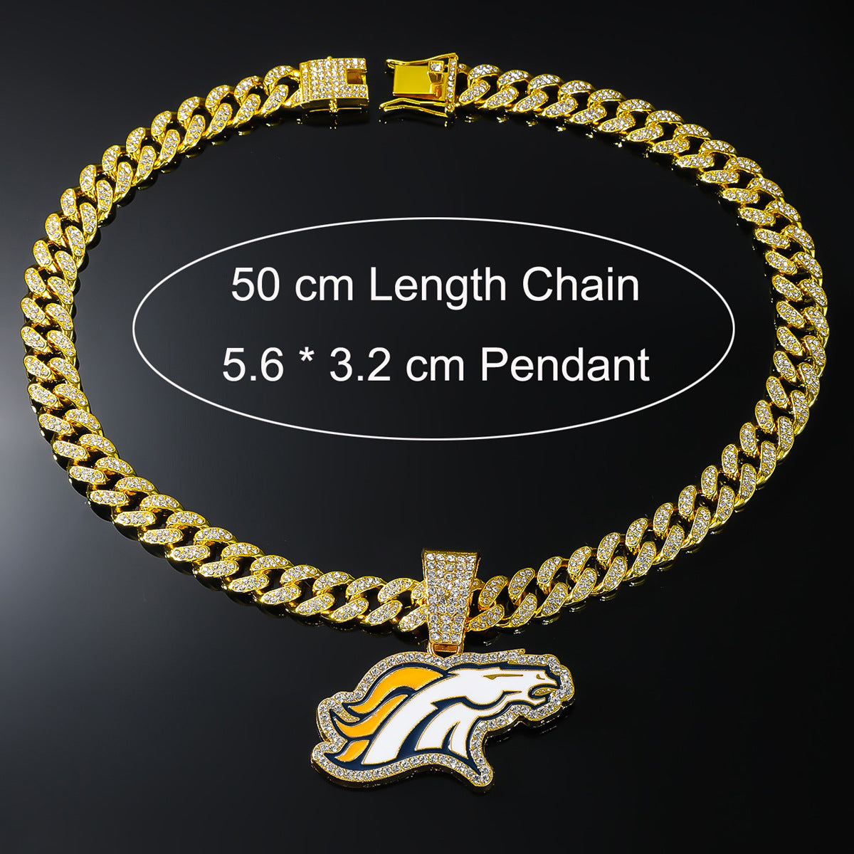 Hip hop jewelry iced out cz pave cuban chain Denver Broncos Pendant Necklace