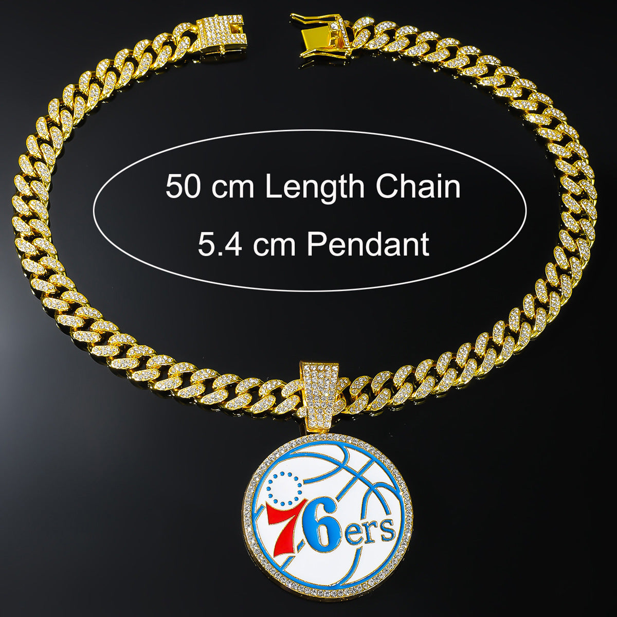 Philadelphia 76ers Pendant Iced Out CZ Cuban Chain Hiphop Necklace jewelry