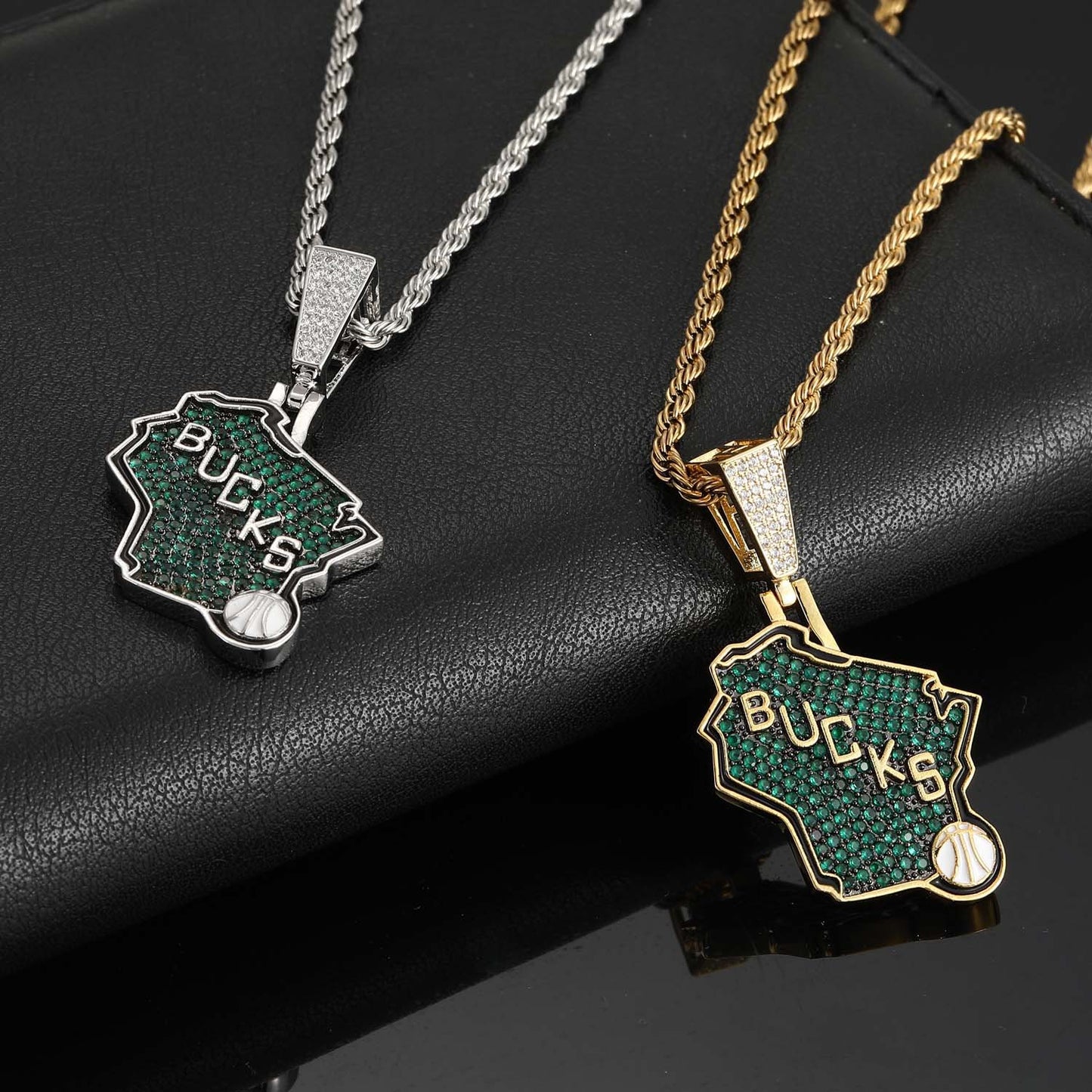 Hiphop Style Iced out cz pave Bucks pendant necklace for basketball fans