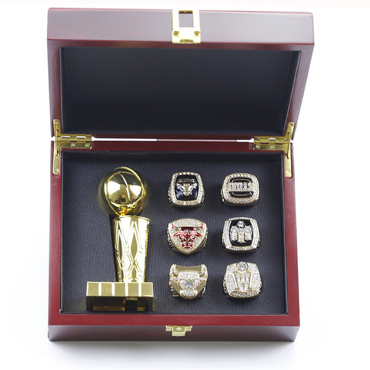 Chicago Bulls 6pcs Championship Rings With NBA Trophy Set