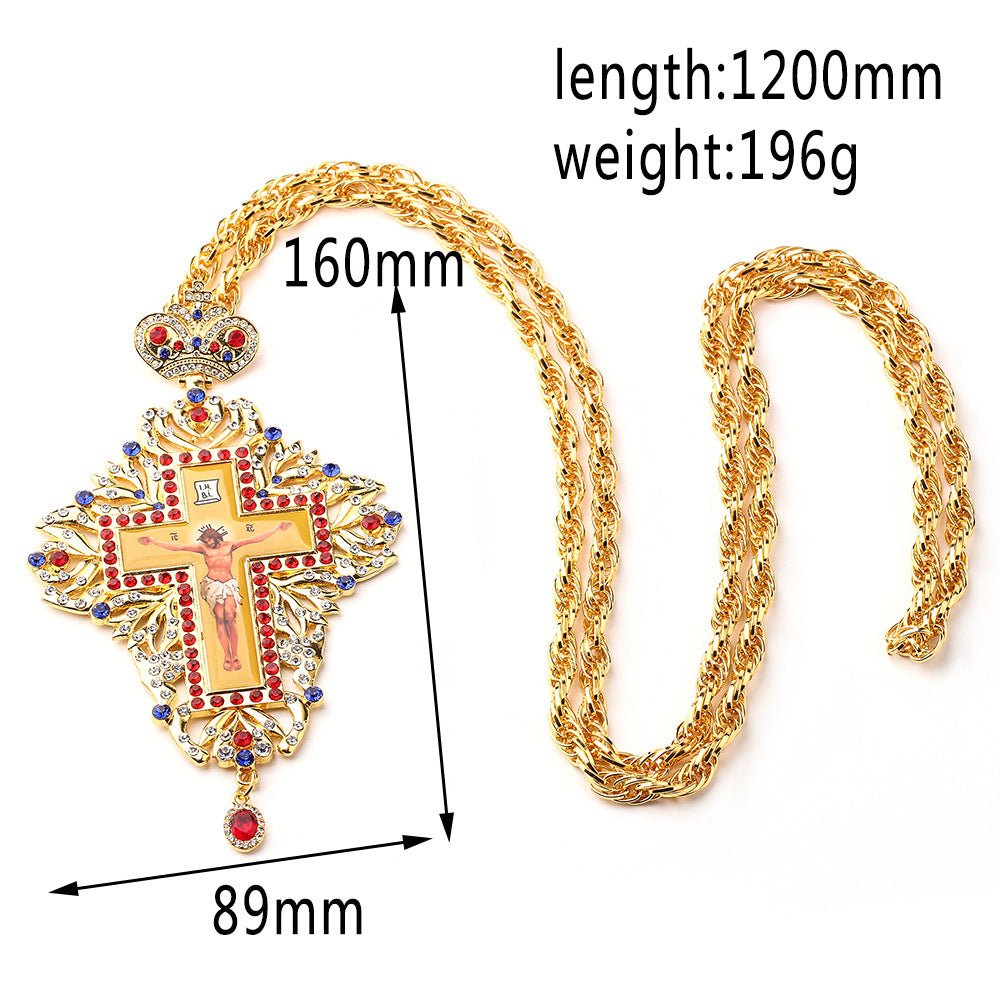 Big heavy religious jesus cross pendant long chain necklace jewelry for men