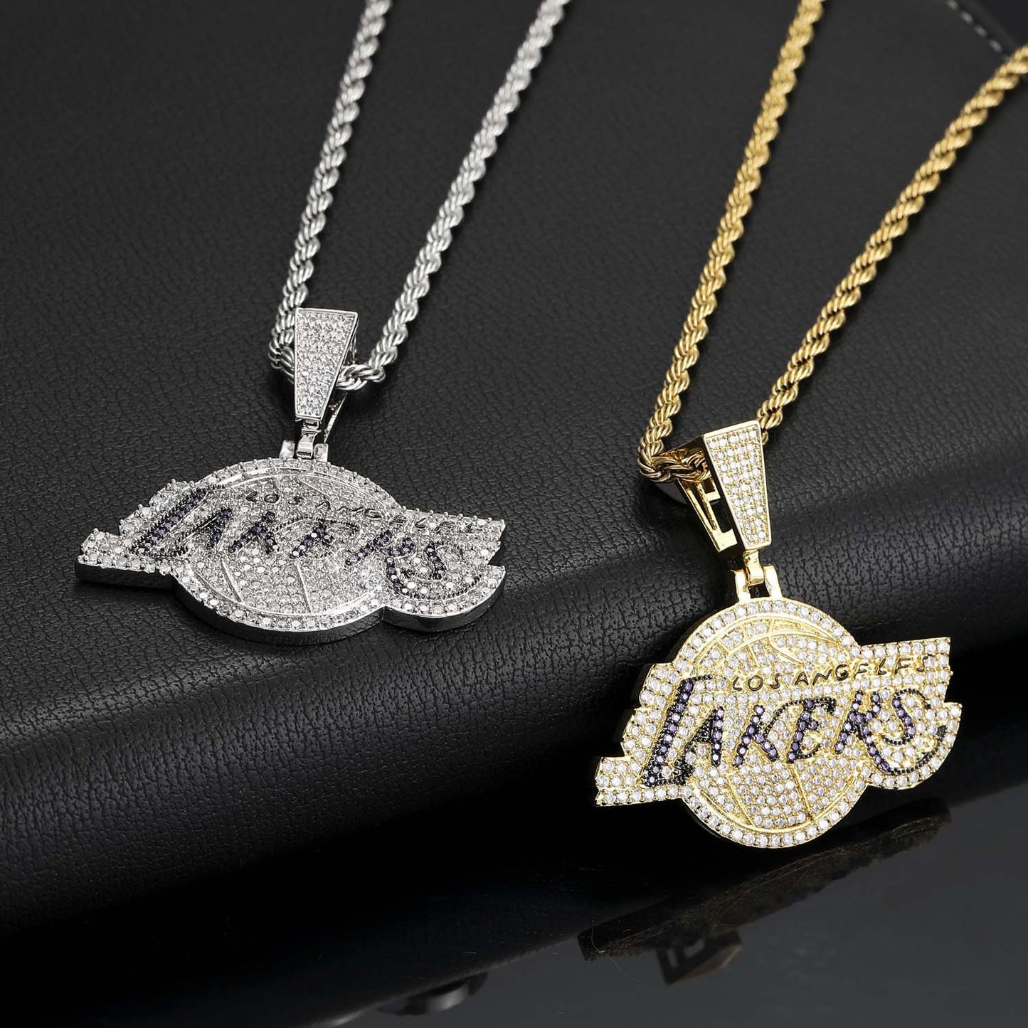 Hip hop jewelry iced out cubic zirconia cz mirco pave LA Lakers championship necklace for fans