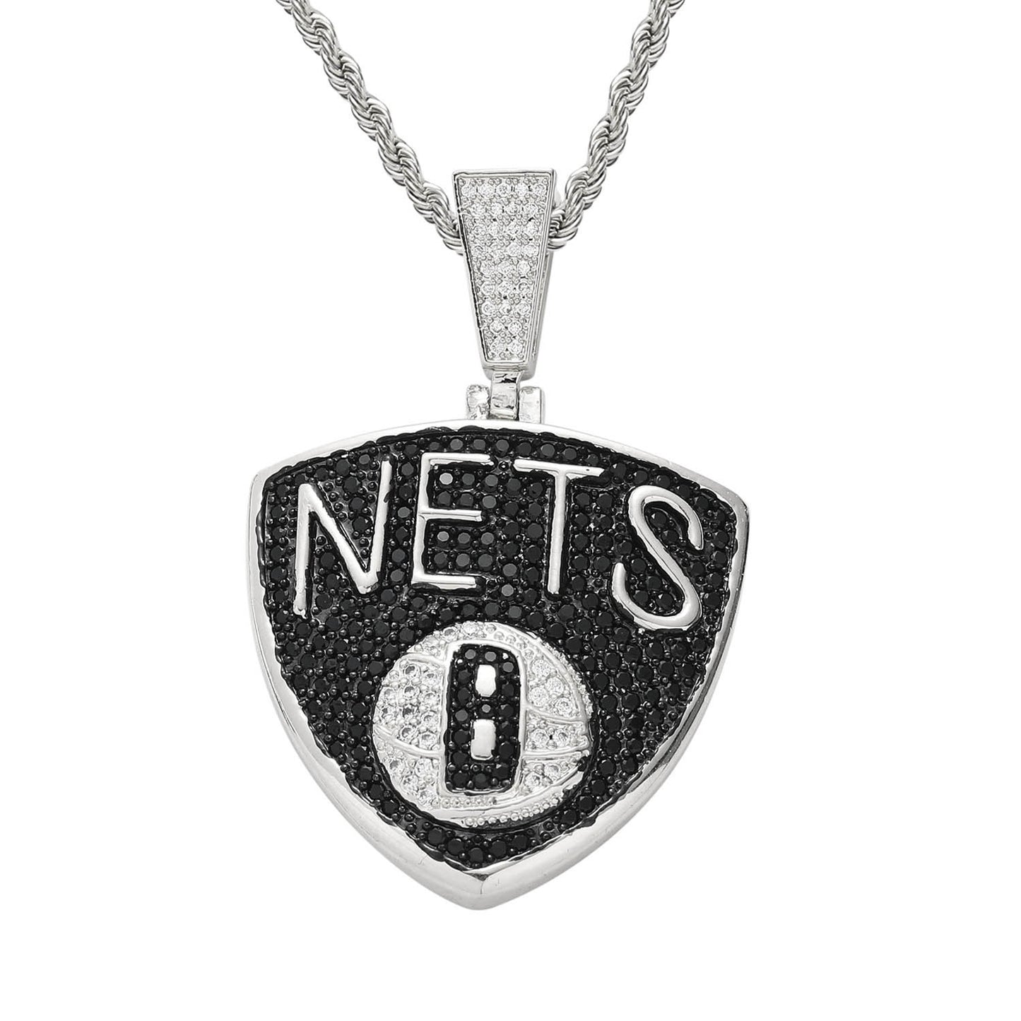 Basketball team NETS pendant necklace iced out cz hip hop jewelry for men