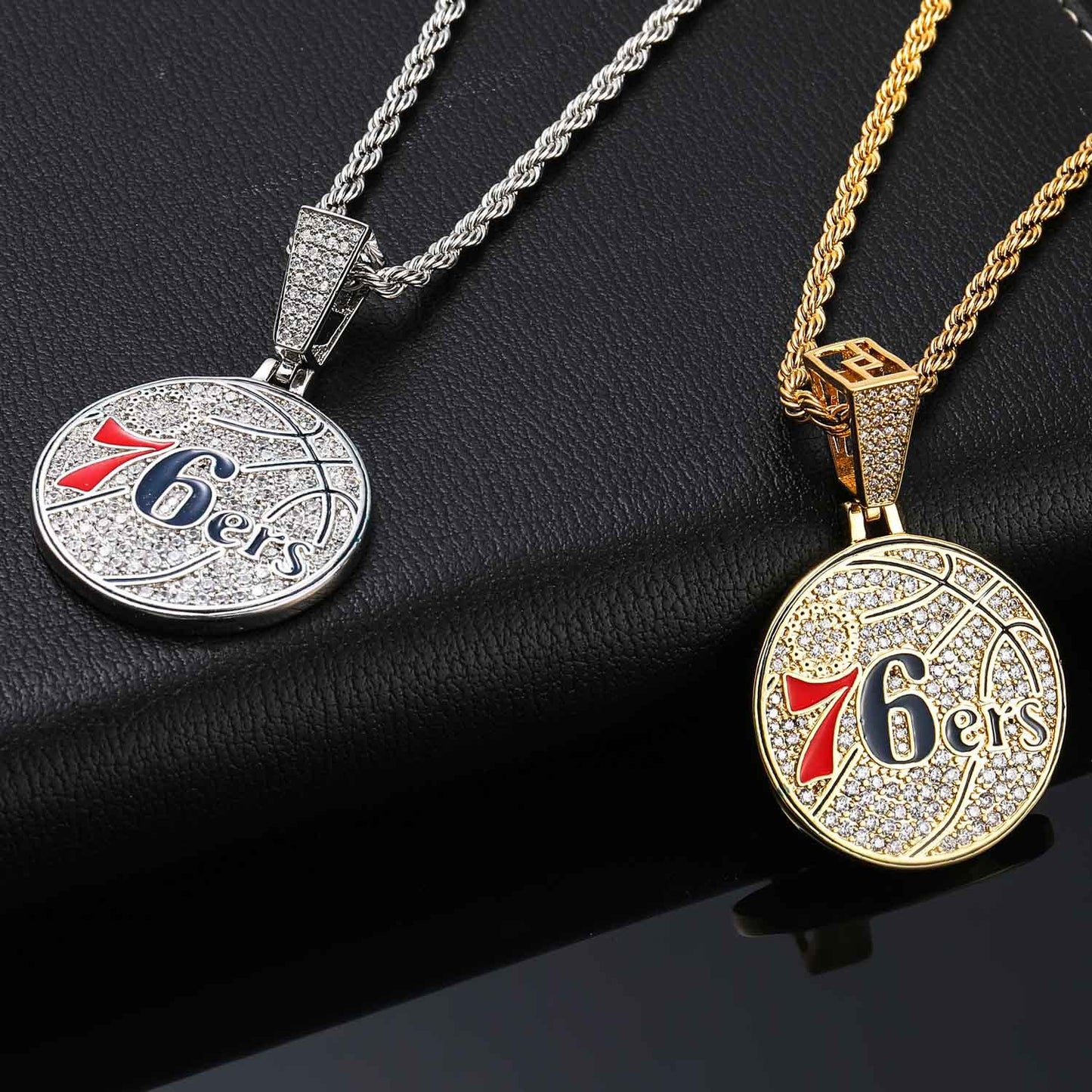 Hip hop basketball team jewelry iced out cz micro pave Philadelphia 76ers Necklace for men