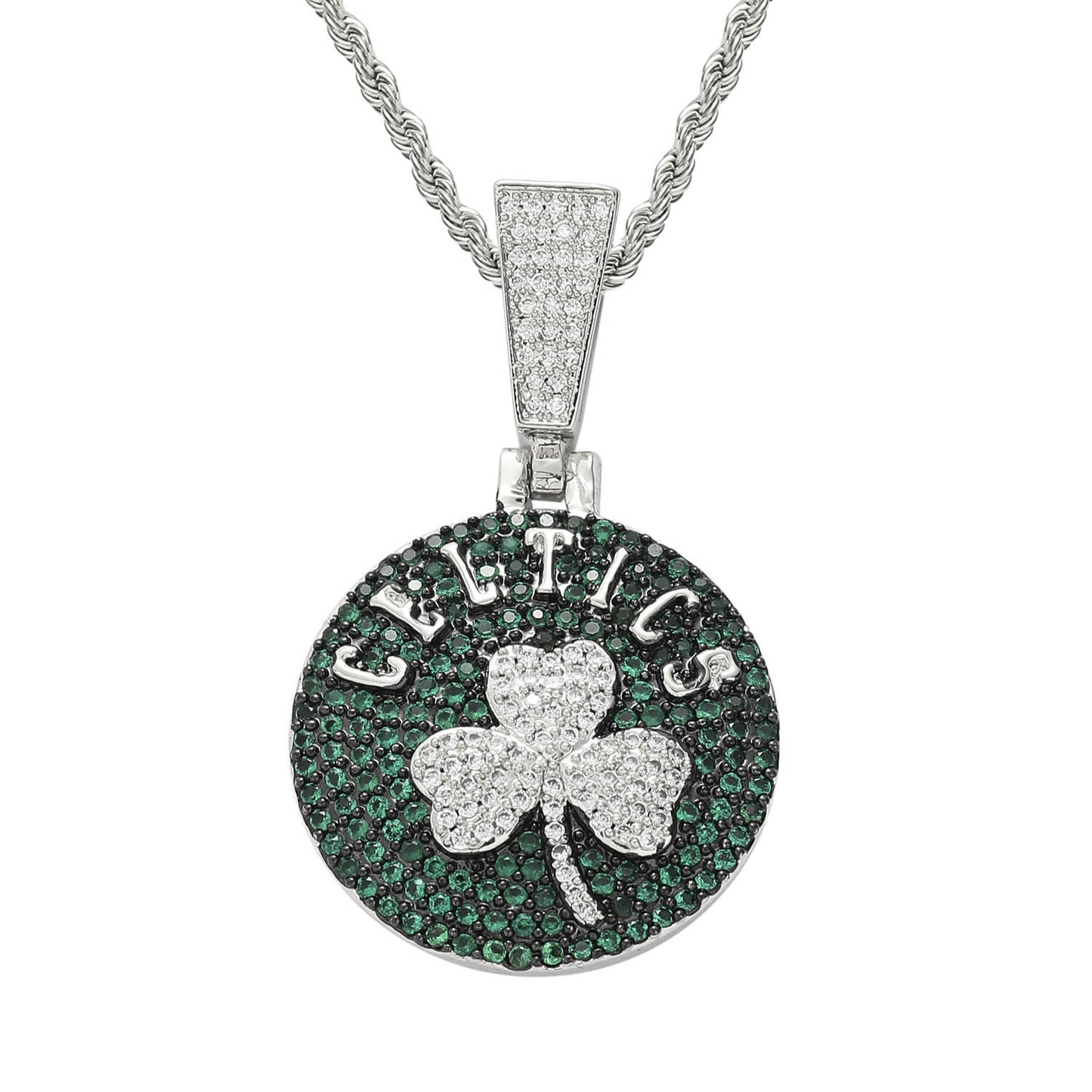 Iced Out CZ Micro Pave Basketball Boston Celtics Hiphop Jewelry Necklace