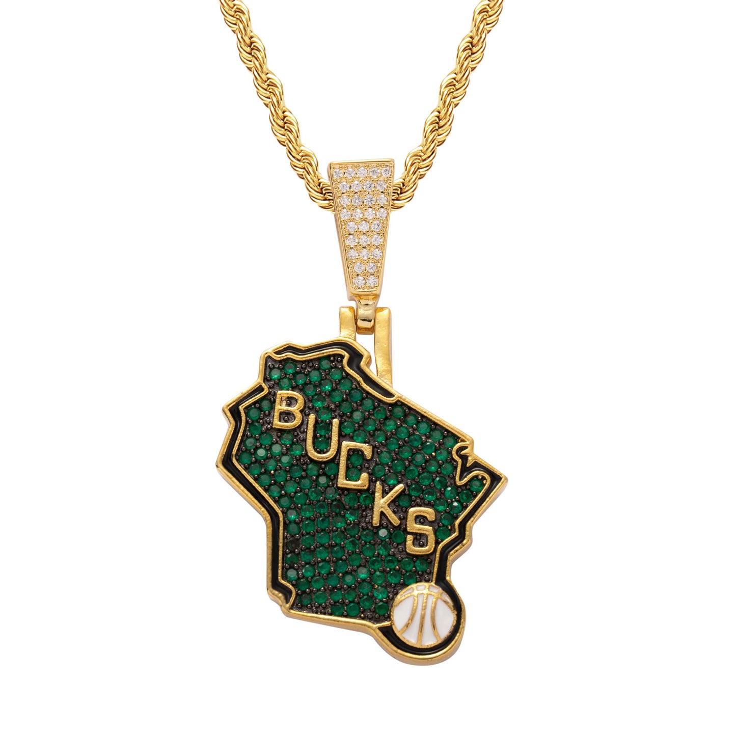 Hiphop Style Iced out cz pave Bucks pendant necklace for basketball fans