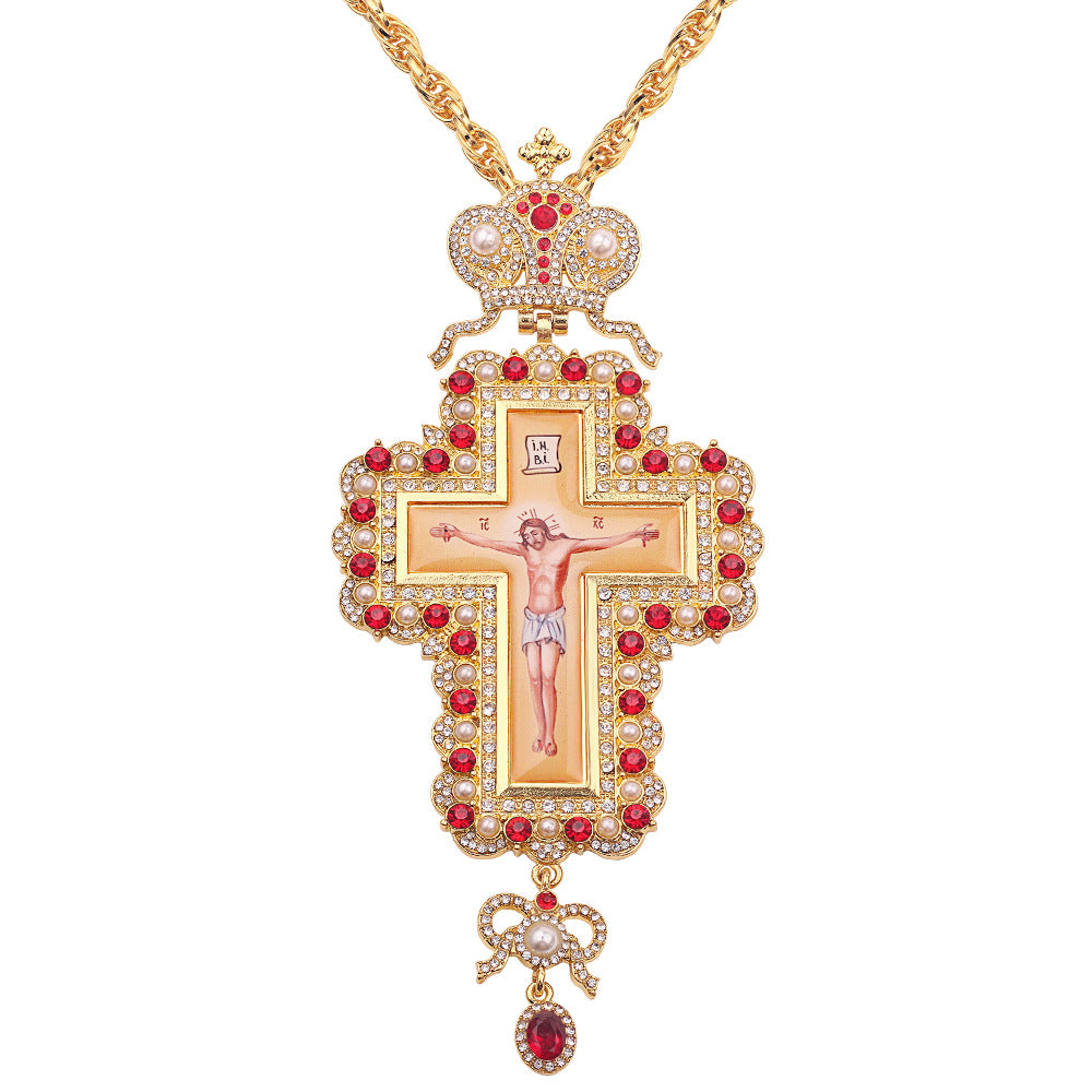 Religious Jesus Byzantine Gold Plated Russian Big Heavy Orthodox Catholic Cross Pendant Necklace For Women Men