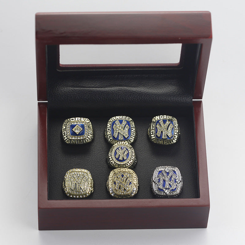 7pcs NY Yankees Rings With Box Set For Fans Best Gift