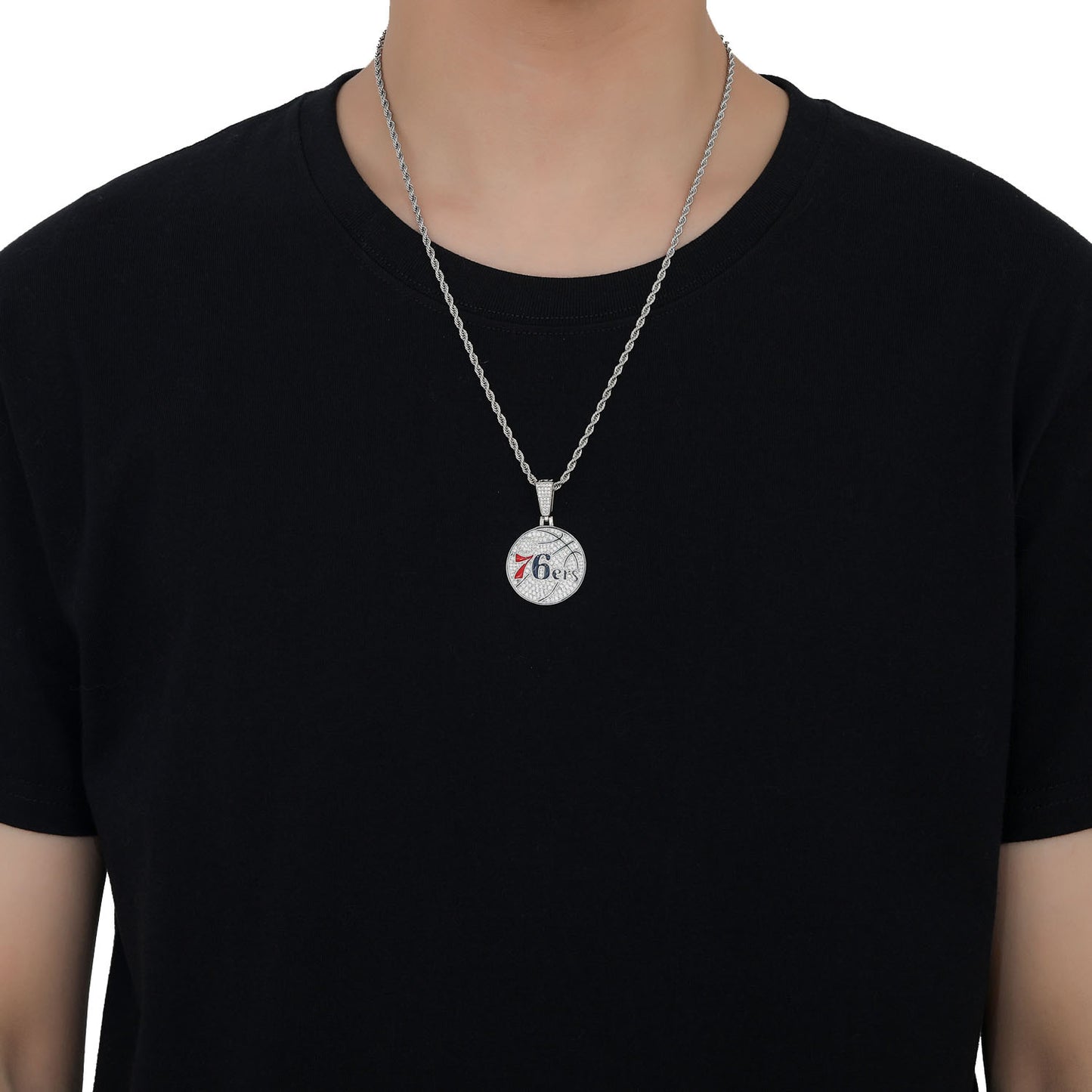 Hip hop basketball team jewelry iced out cz micro pave Philadelphia 76ers Necklace for men