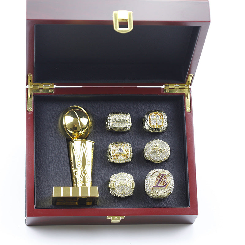 6pcs LA Lakers Championship Rings With Trophy Set