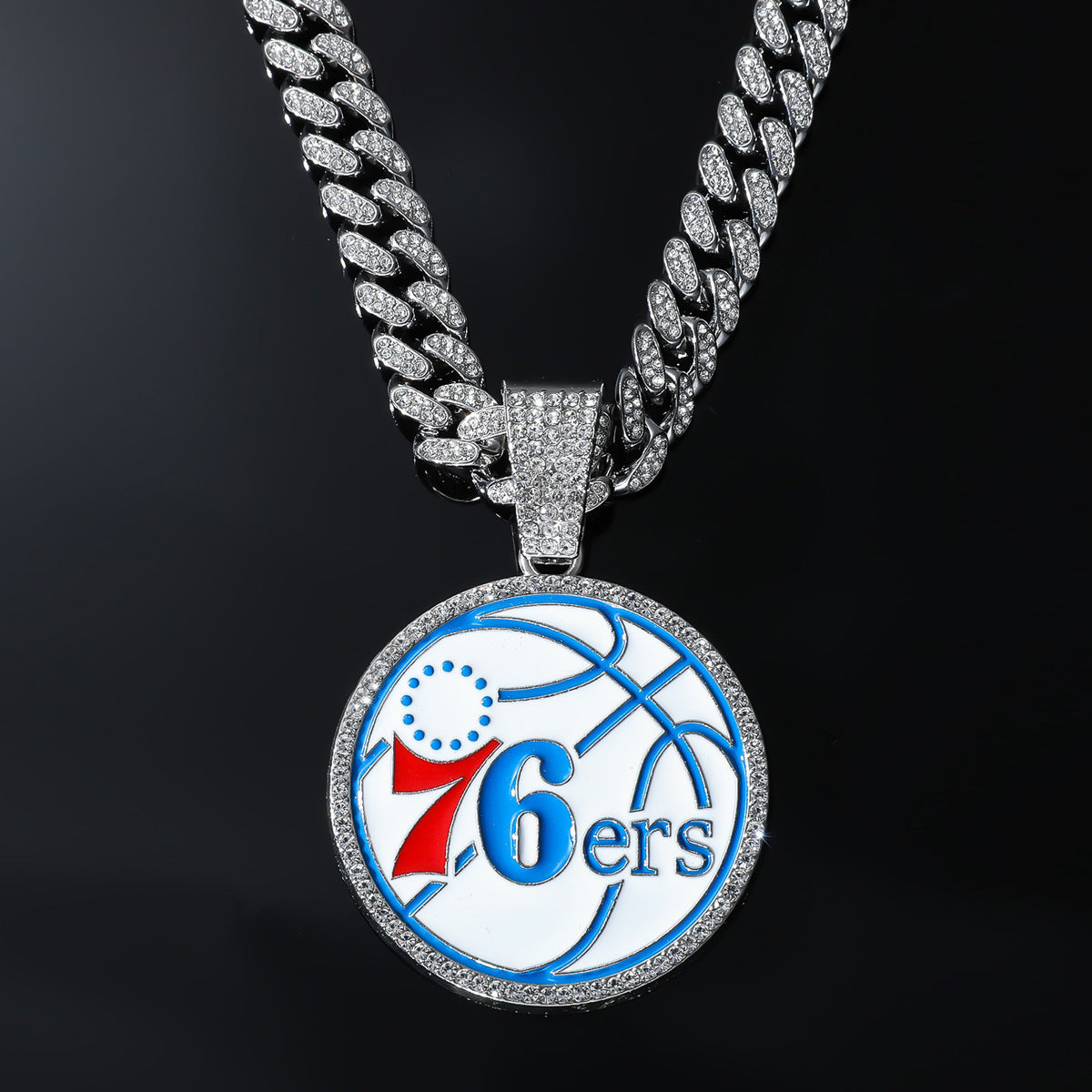 Philadelphia 76ers Pendant Iced Out CZ Cuban Chain Hiphop Necklace jewelry