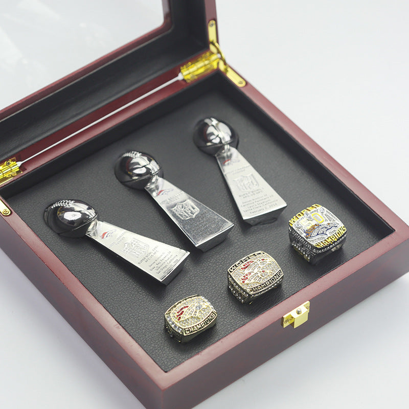 1997 1998 2015 Denver Broncos Super Bowl Championship Rings With Trophies Set