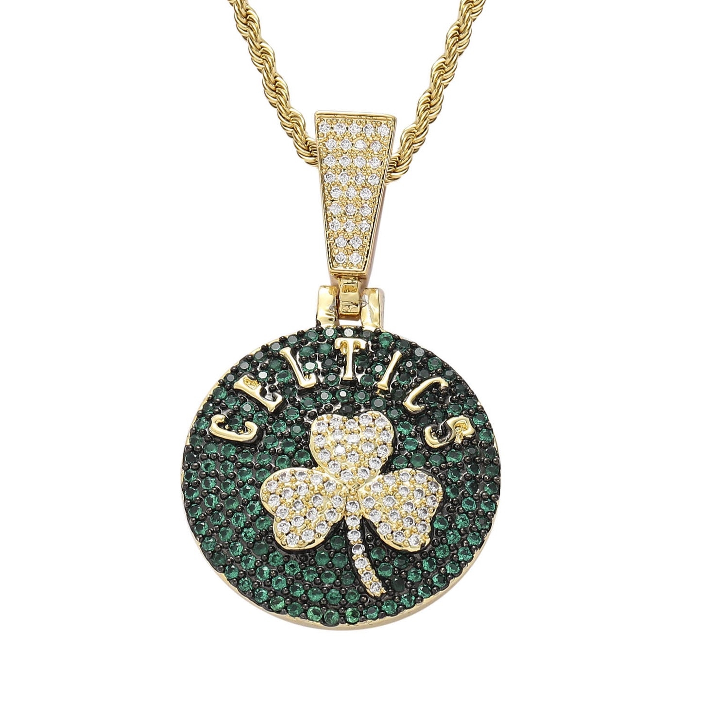 Iced Out CZ Micro Pave Basketball Boston Celtics Hiphop Jewelry Necklace