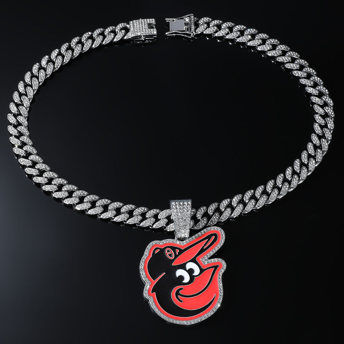 Baltimore Orioles Pendant Hiphop Punk CZ Cuban Chain Necklace Jewelry