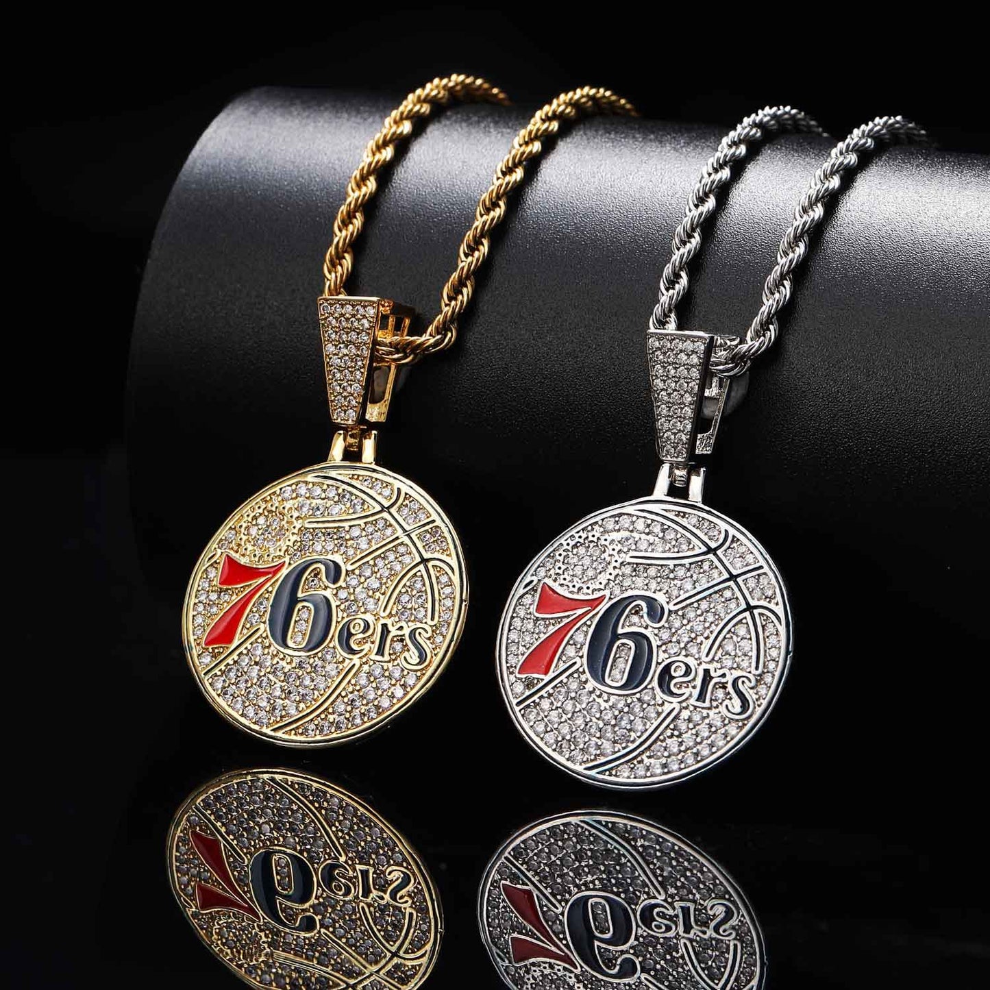 Hip hop basketball team jewelry iced out cz micro pave Philadelphia 76ers Necklace for men