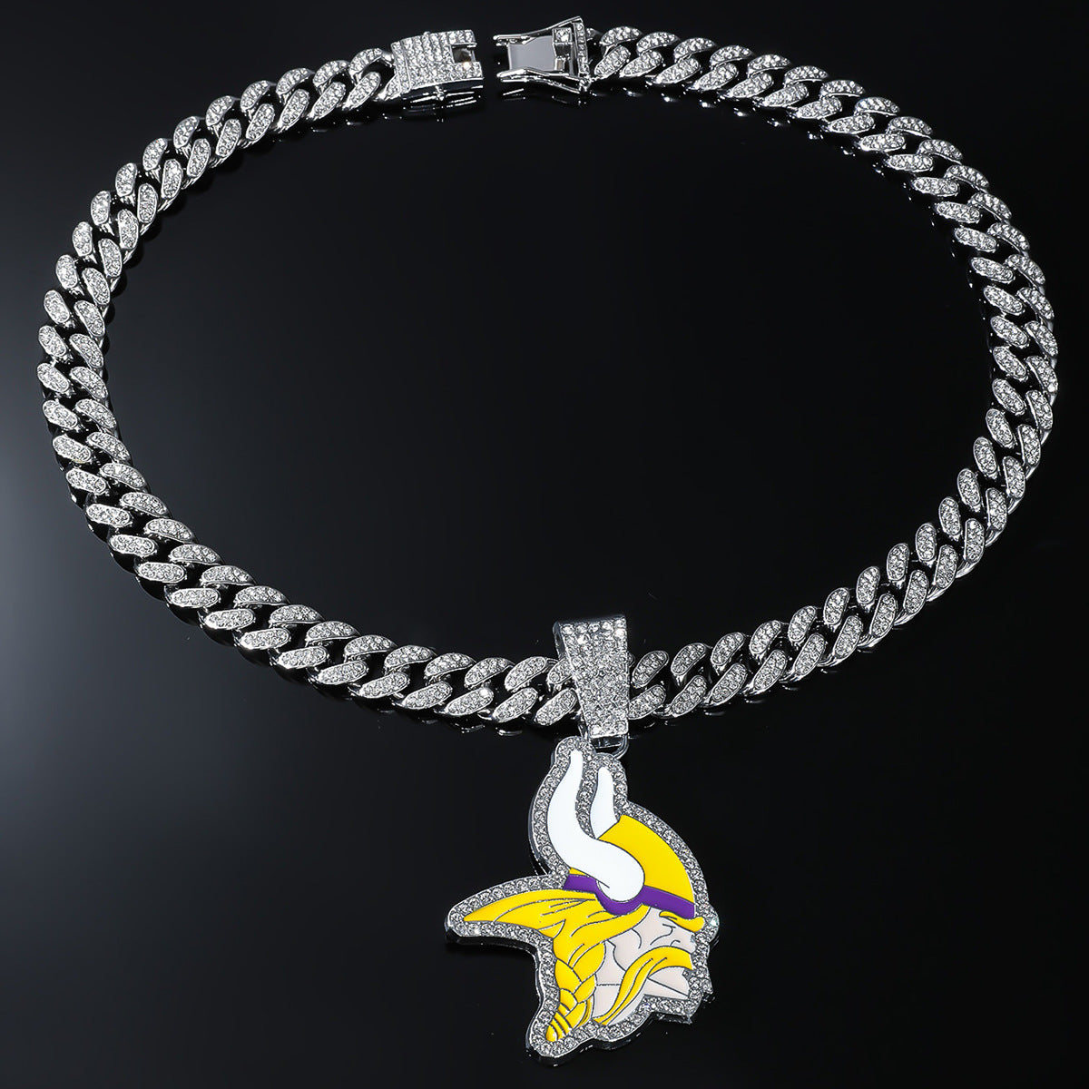 Minnesota Vikings Pendant Hiphop Punk CZ Pave Cuban Link Chain Necklace For Men