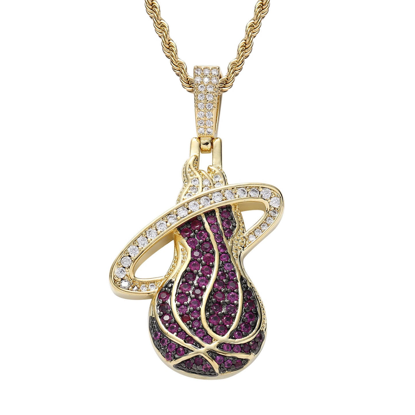 Iced out cz pave Miami Heats hip hop sports jewelry necklace for men