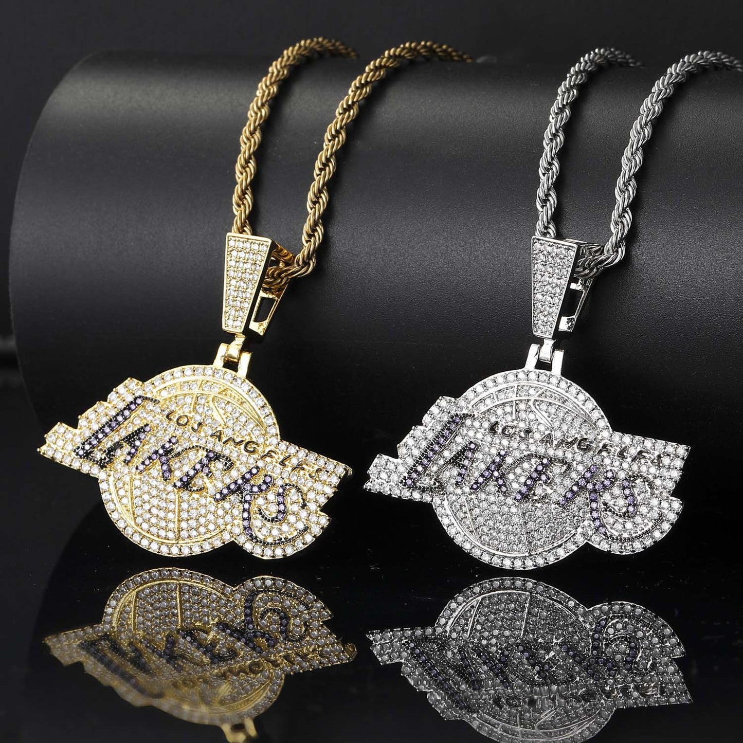 Hip hop jewelry iced out cubic zirconia cz mirco pave LA Lakers championship necklace for fans