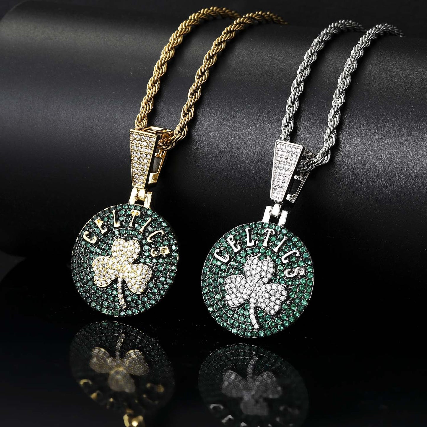 Iced Out CZ Micro Pave Basketball Boston Celtics Hiphop Jewelry Necklace