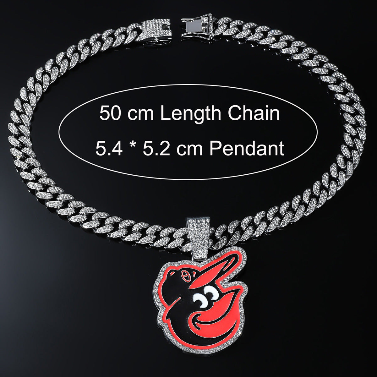 Baltimore Orioles Pendant Hiphop Punk CZ Cuban Chain Necklace Jewelry