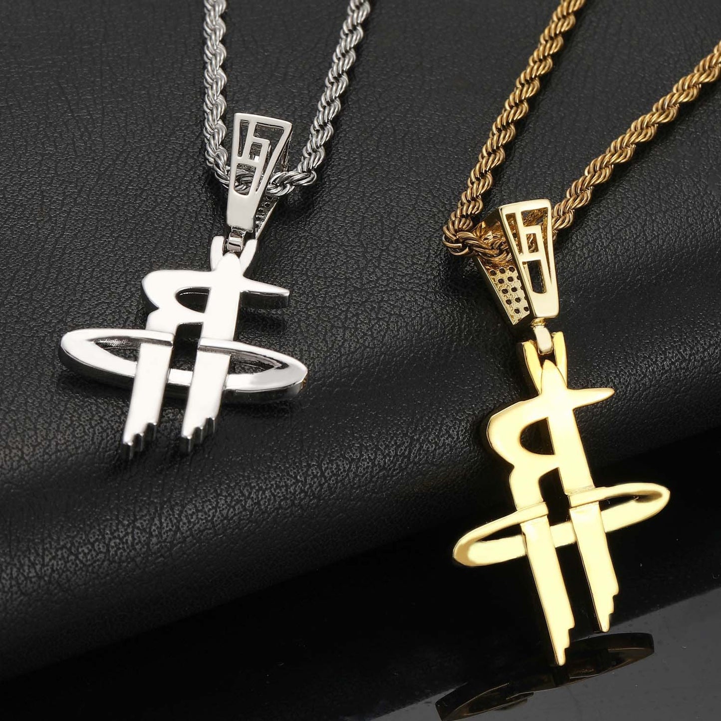 Iced Out CZ Pave Houston Rockets Basketball Pendant Necklace Hip Hop Jewelry