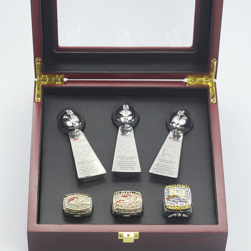 1997 1998 2015 Denver Broncos Super Bowl Championship Rings With Trophies Set