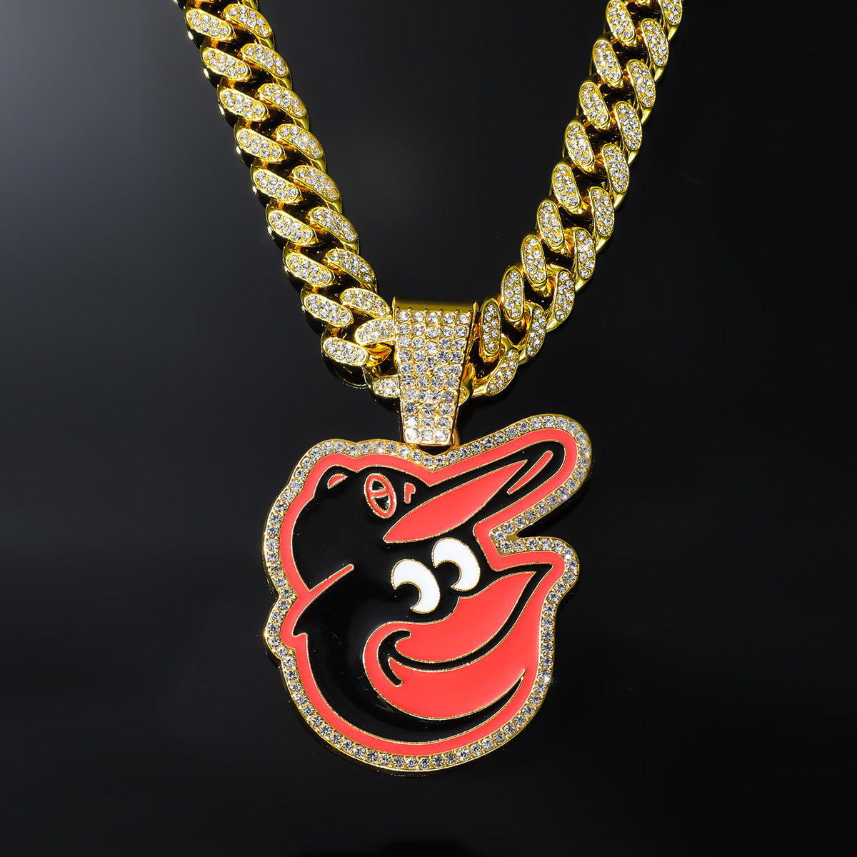 Baltimore Orioles Pendant Hiphop Punk CZ Cuban Chain Necklace Jewelry