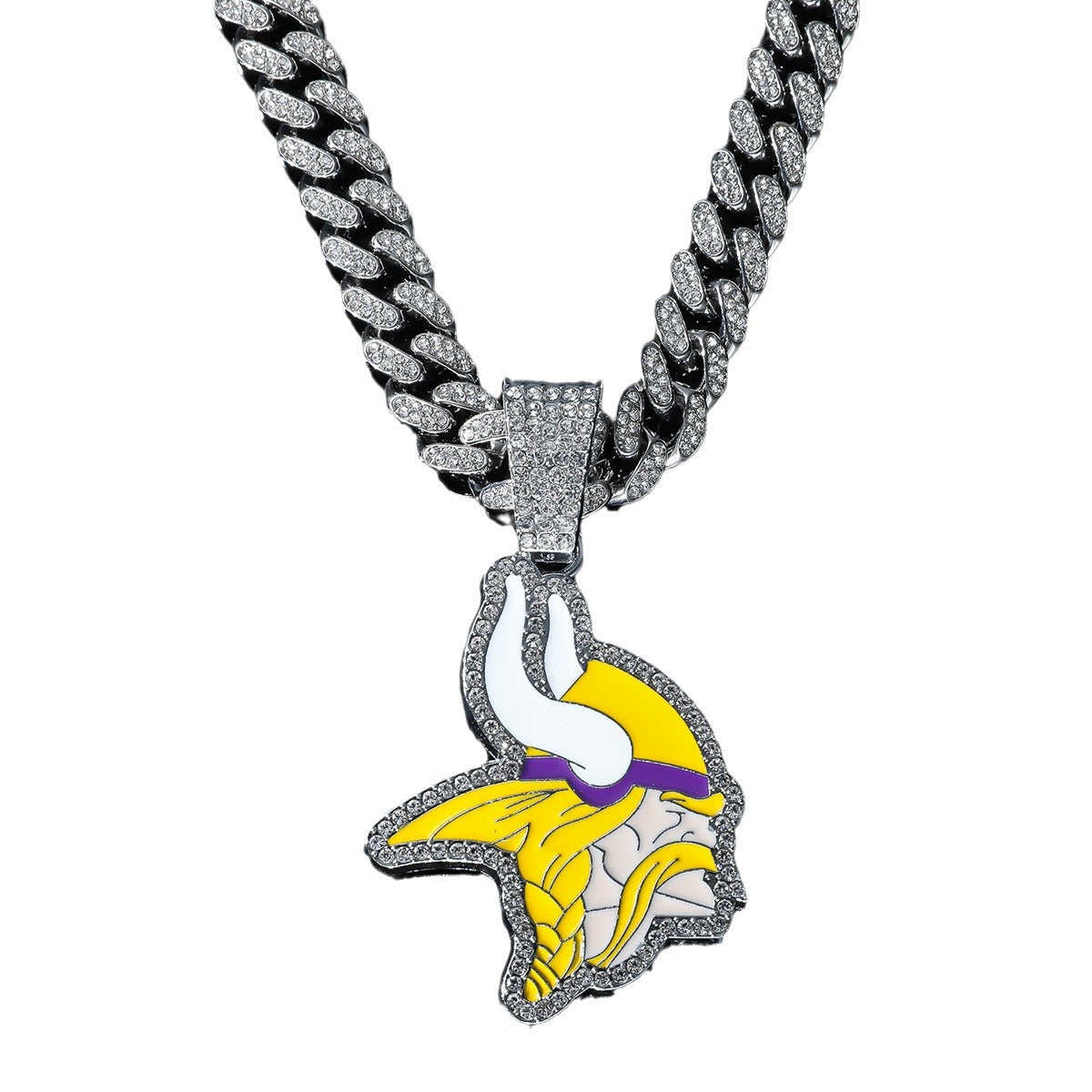 Minnesota Vikings Pendant Hiphop Punk CZ Pave Cuban Link Chain Necklace For Men