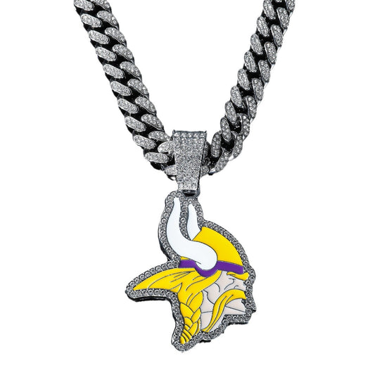 Minnesota Vikings Pendant Hiphop Punk CZ Pave Cuban Link Chain Necklace For Men