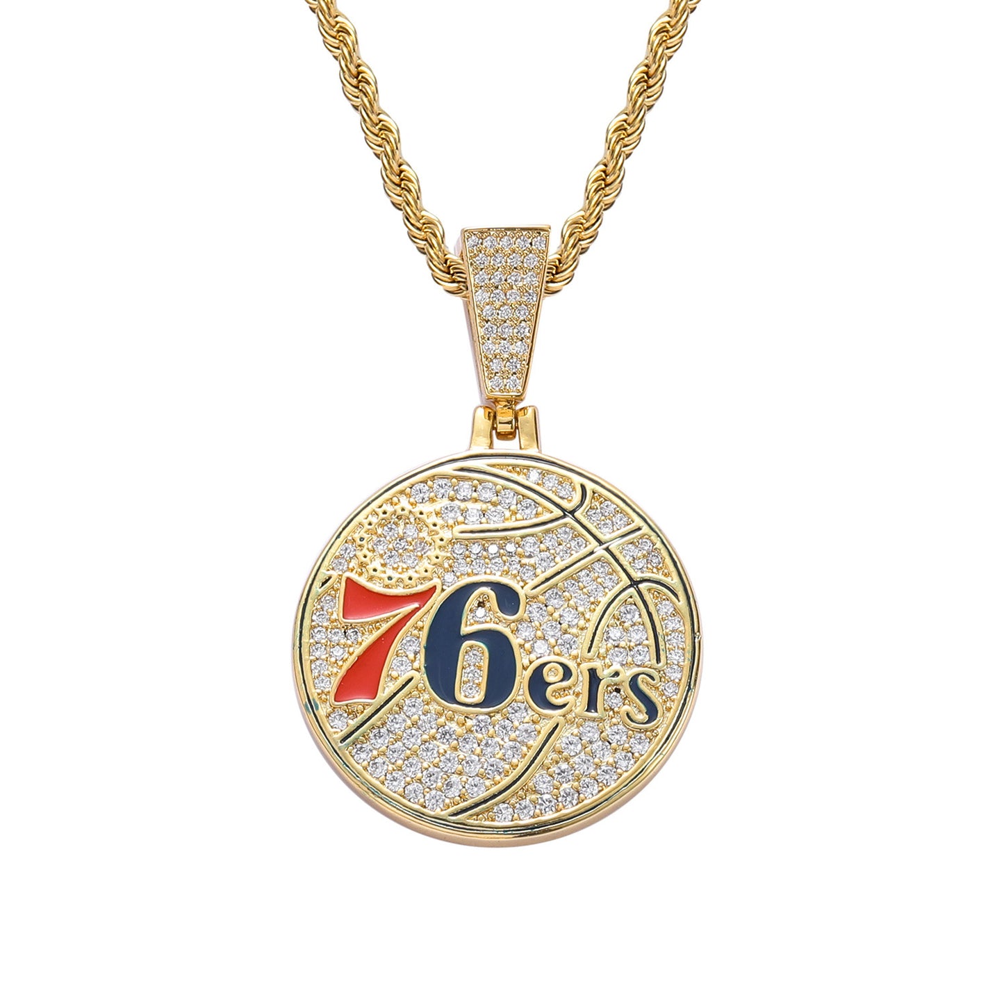 Hip hop basketball team jewelry iced out cz micro pave Philadelphia 76ers Necklace for men