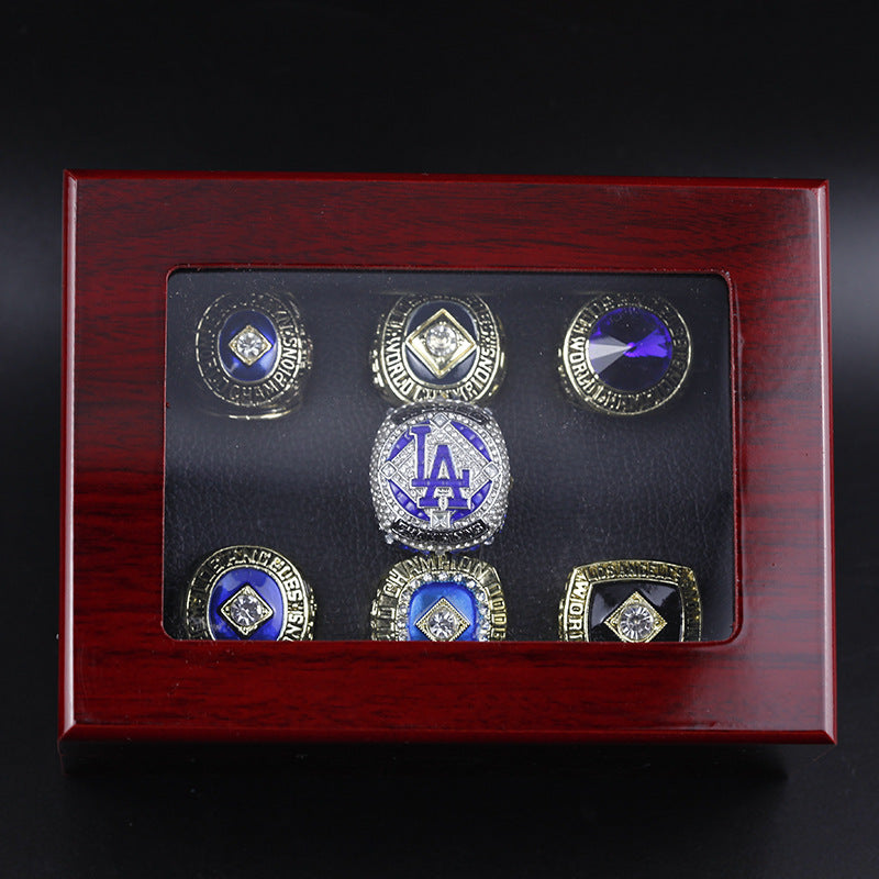 7pcs LA Dodgers Baseball World Series Championship Rings With Box Set