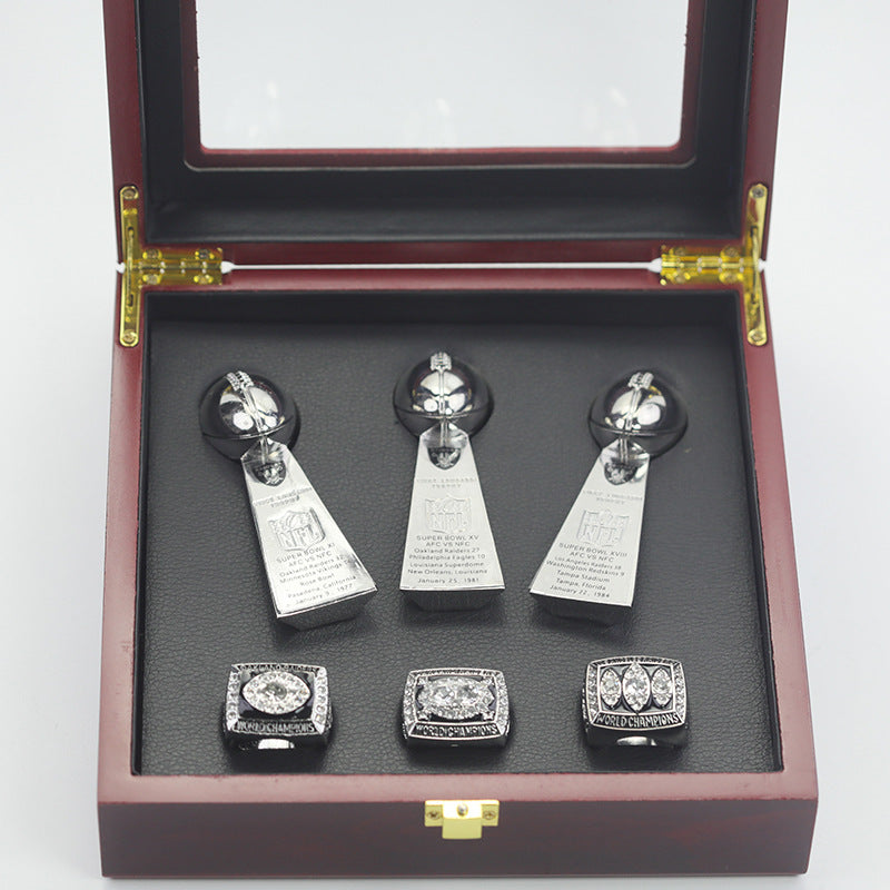 1976 1981 1983 Oakland Raiders Super Bowl Championship Rings With Trophies Set